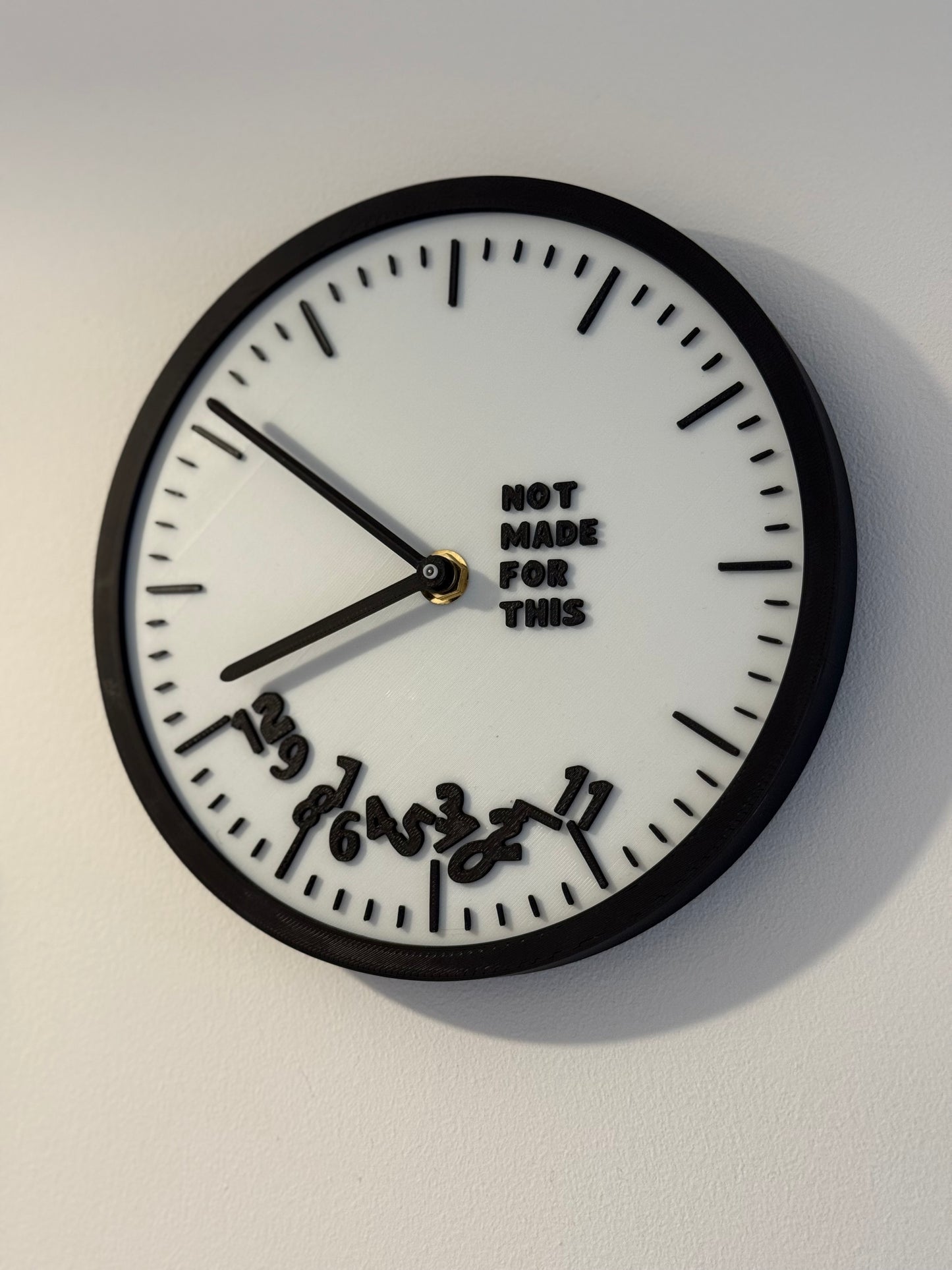 Wall clock with 'Not Made for This' text on a white background
