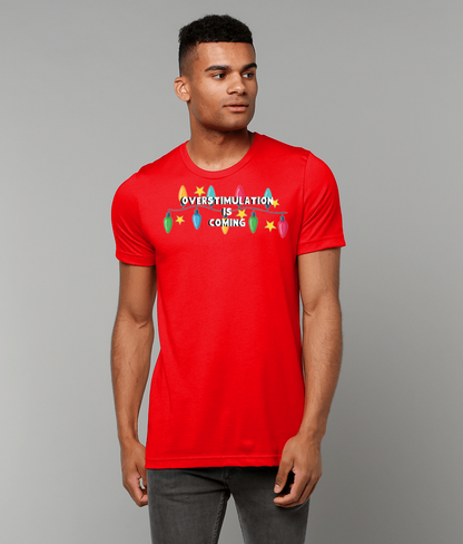 Overstimulation Is Coming | Christmas T-Shirt | Not Made For This