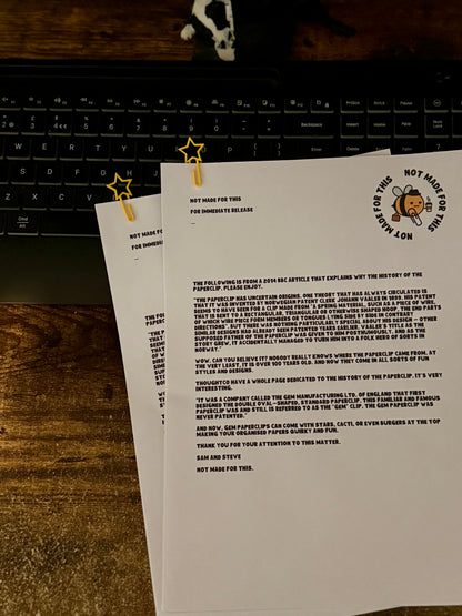 Star Paperclip 10 Pack | 3D Printed Novelty Paperclips | Not Made For This